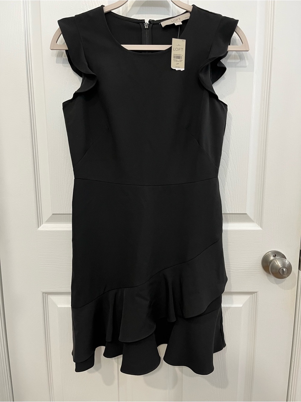 LOFT black ruffle hem, flutter sleeve dress, 2P, NWT